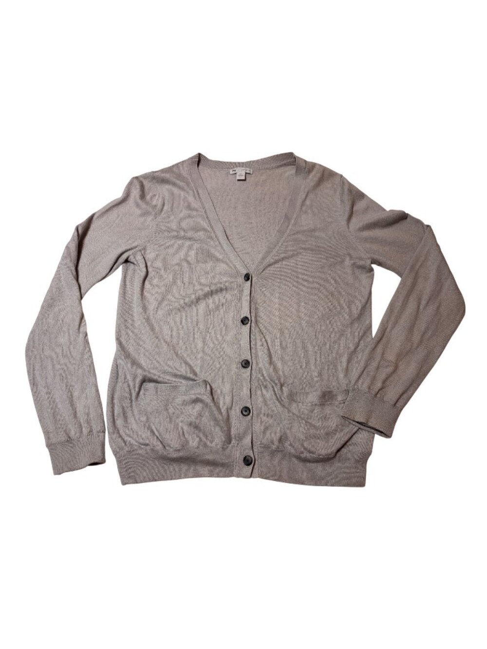 Light Gray Button-Up Cardigan Sweater Pockets Womens Lightweight knitwear